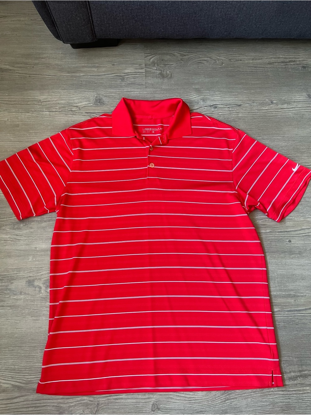 Nike Golf Men’s Short Sleeve Button Up Striped Polo Red